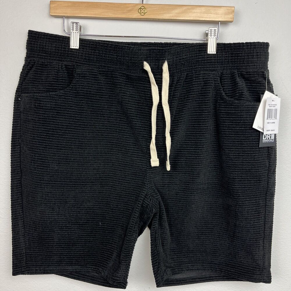 NWT DR ESSENTIALS BLACkK CORDUROY DRAW STRING SHORTS MENS SZ XL MSRP $58